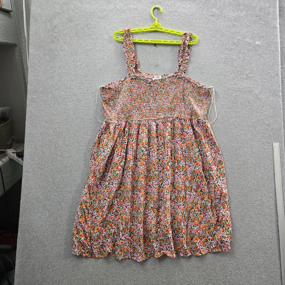 Terra & Sky Women Dress 2X (20W-22W) Multi Floral Sundress Cottagecore Smocked